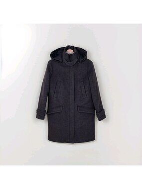 Soia & Kyo Wool Blend Coat Women S Charcoal Brown Detachable Hood NO FUR TRIM
